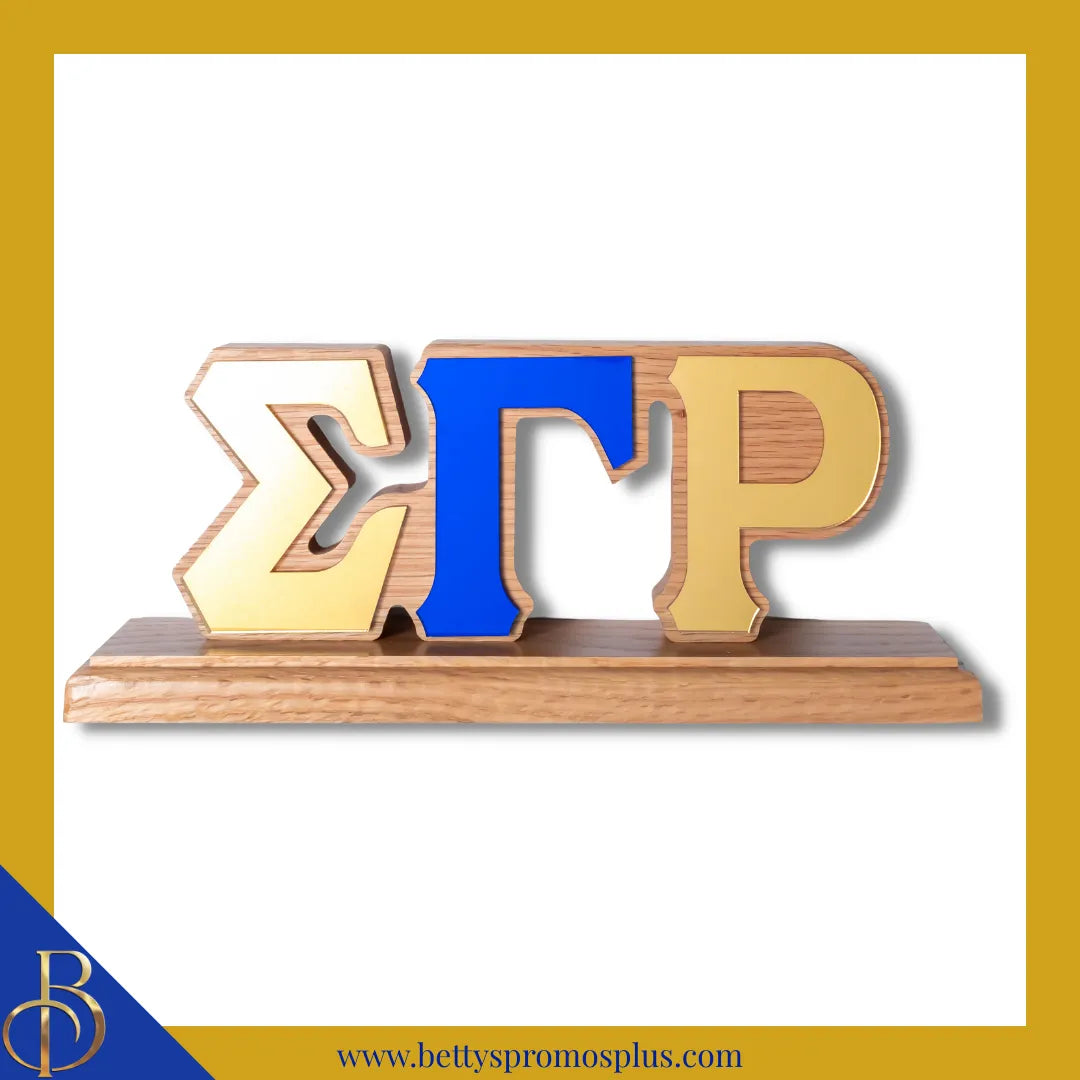 Sigma Gamma Rho ΣΓΡ Wooden Desk Ornament with Mirrored Letters-Wood-Sigma Gamma Rho Paraphernalia-Sigma Gamma Rho Desk Ornament-Betty's Promos Plus