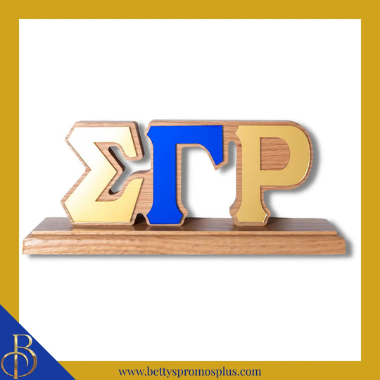 Sigma Gamma Rho ΣΓΡ Wooden Desk Ornament with Mirrored Letters-Wood-Sigma Gamma Rho Paraphernalia-Sigma Gamma Rho Desk Ornament-Betty's Promos Plus