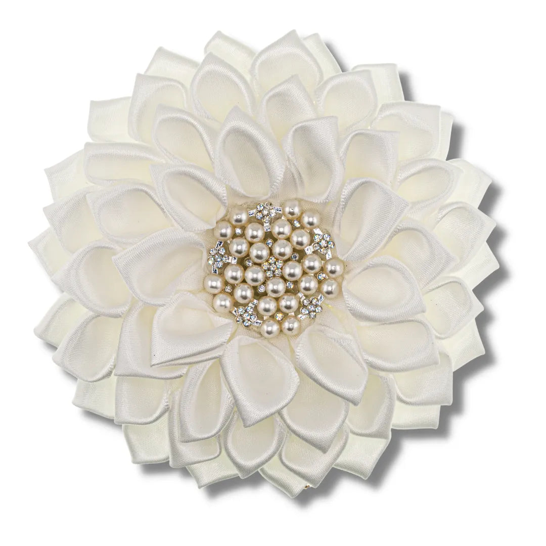 Uninterrupted White Silk Flower Brooch-White-Greek Paraphernalia-Greek Lapel Pin-Betty's Promos Plus
