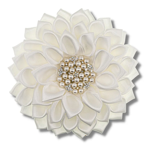 Uninterrupted White Silk Flower Brooch-White-Greek Paraphernalia-Greek Lapel Pin-Betty's Promos Plus