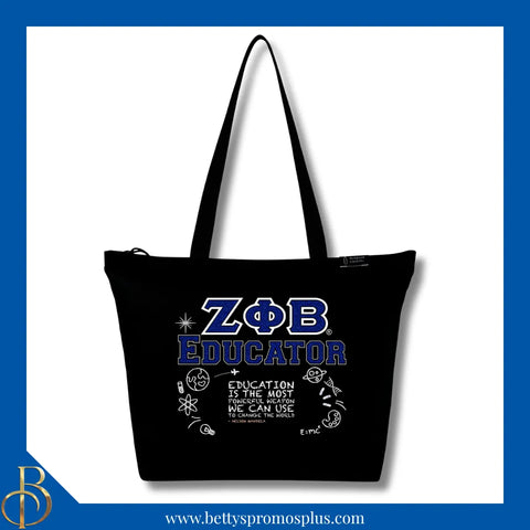 Zeta Phi Beta Educator Screen Printed Tote Bag-Black-Zeta Phi Beta Paraphernalia-Zeta Phi Beta Tote Bags-Betty's Promos Plus