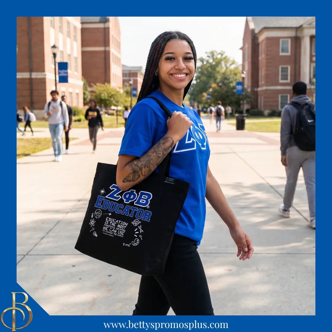 Zeta Phi Beta Educator Screen Printed Tote Bag-Zeta Phi Beta Paraphernalia-Zeta Phi Beta Tote Bags-Betty's Promos Plus
