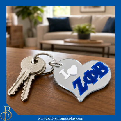 Zeta Phi Beta I Love ΖΦΒ Heart-Shaped Acrylic Mirror Keychain-Zeta Phi Beta Paraphernalia-Zeta Phi Beta Keychain-Betty's Promos Plus