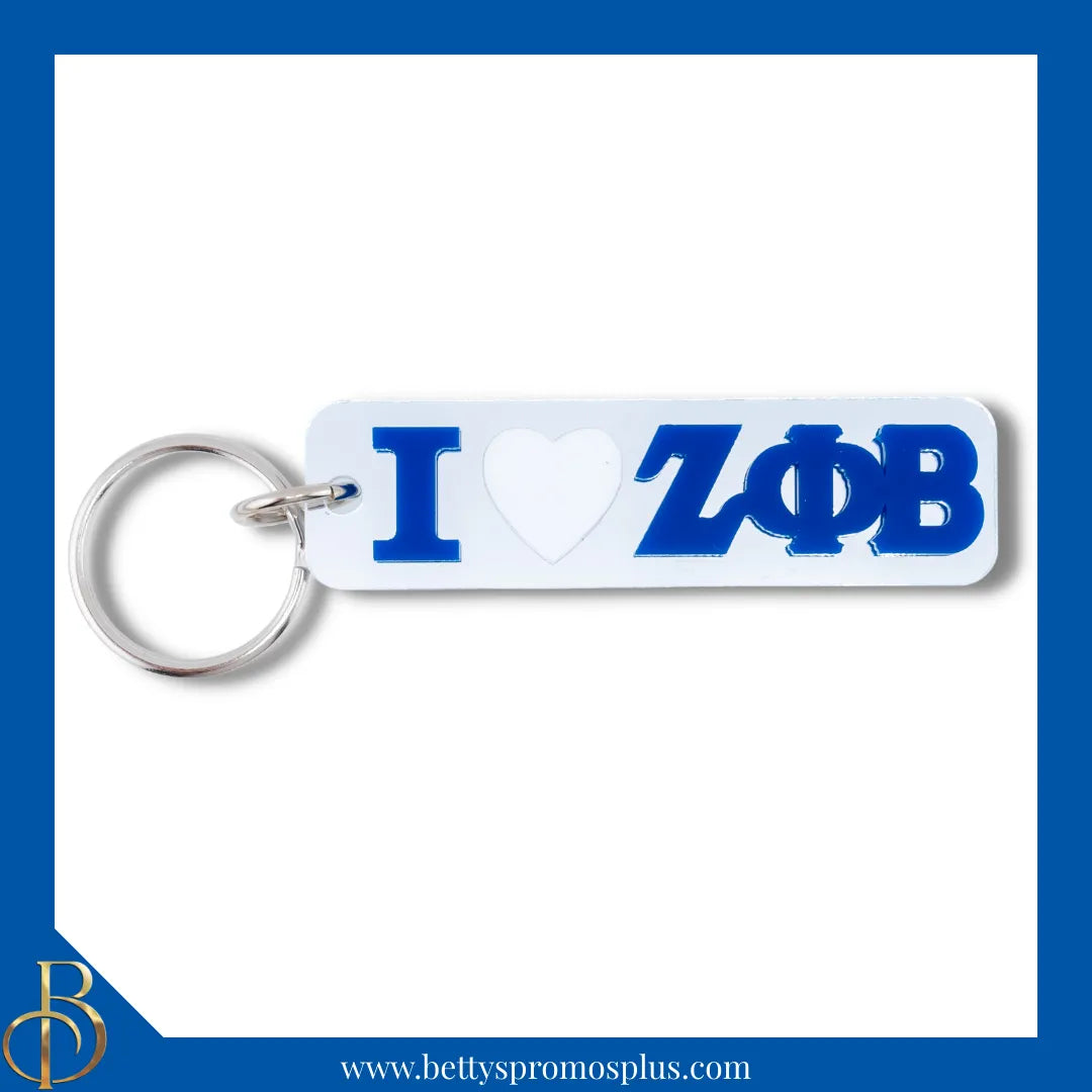 Zeta Phi Beta I Love ΖΦΒ Rectangular Acrylic Mirrored Keychain-Silver-Zeta Phi Beta Paraphernalia-Zeta Phi Beta Keychain-Betty's Promos Plus