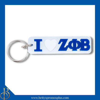 Zeta Phi Beta I Love ΖΦΒ Rectangular Acrylic Mirrored Keychain-Silver-Zeta Phi Beta Paraphernalia-Zeta Phi Beta Keychain-Betty's Promos Plus