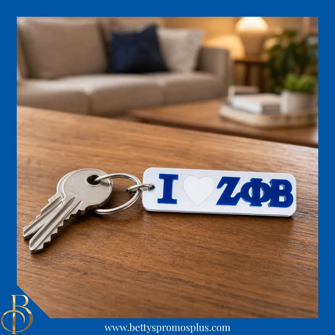Zeta Phi Beta I Love ΖΦΒ Rectangular Acrylic Mirrored Keychain-Zeta Phi Beta Paraphernalia-Zeta Phi Beta Keychain-Betty's Promos Plus