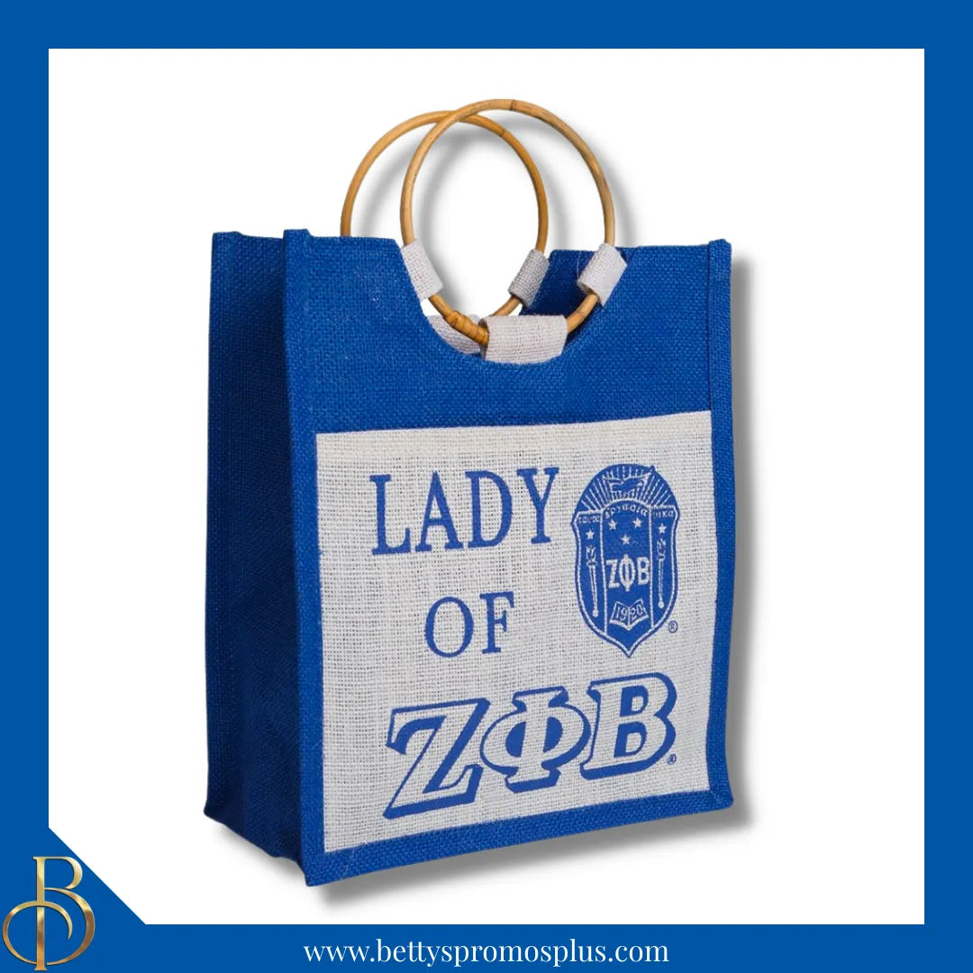 Zeta Phi Beta Lady of ΖΦΒ Sorority Jute Bag-Small-Blue-Zeta Phi Beta Paraphernalia-Zeta Phi Beta Purses-Betty's Promos Plus