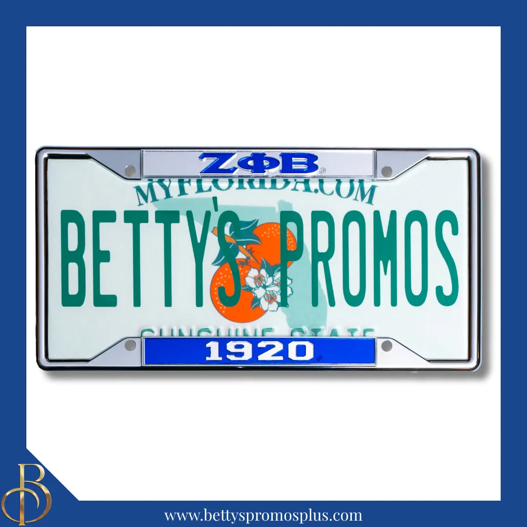 Zeta Phi Beta ΖΦΒ 1920 Chrome Laser Engraved Mirrored Acrylic Auto Tag License Plate Frame-Zeta Phi Beta Paraphernalia-Zeta Phi Beta Auto Tag Frame-Betty's Promos Plus