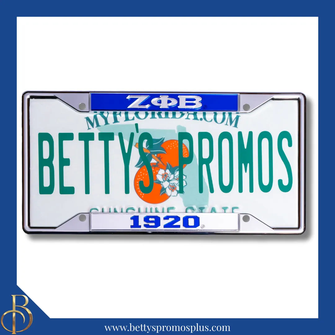 Zeta Phi Beta ΖΦΒ 1920 Chrome Laser Engraved Mirrored Acrylic Auto Tag License Plate Frame-Zeta Phi Beta Paraphernalia-Zeta Phi Beta Auto Tag Frame-Betty's Promos Plus