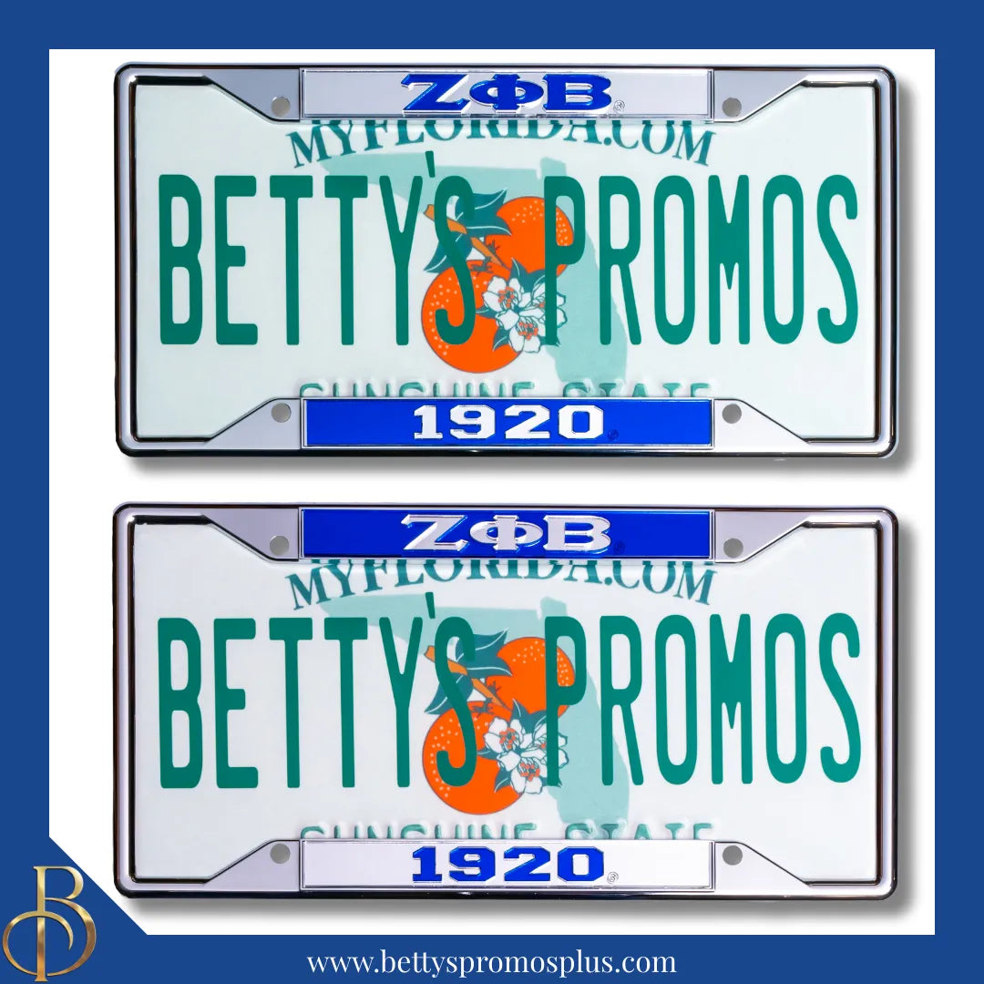 Zeta Phi Beta ΖΦΒ 1920 Chrome Laser Engraved Mirrored Acrylic Auto Tag License Plate Frame-Zeta Phi Beta Paraphernalia-Zeta Phi Beta Auto Tag Frame-Betty's Promos Plus