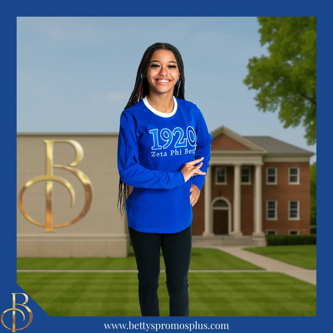 Zeta Phi Beta ΖΦΒ 1920 Embroidered Long Sleeve T-Shirt-Zeta Phi Beta Paraphernalia-Zeta Phi Beta T-Shirts-Betty's Promos Plus