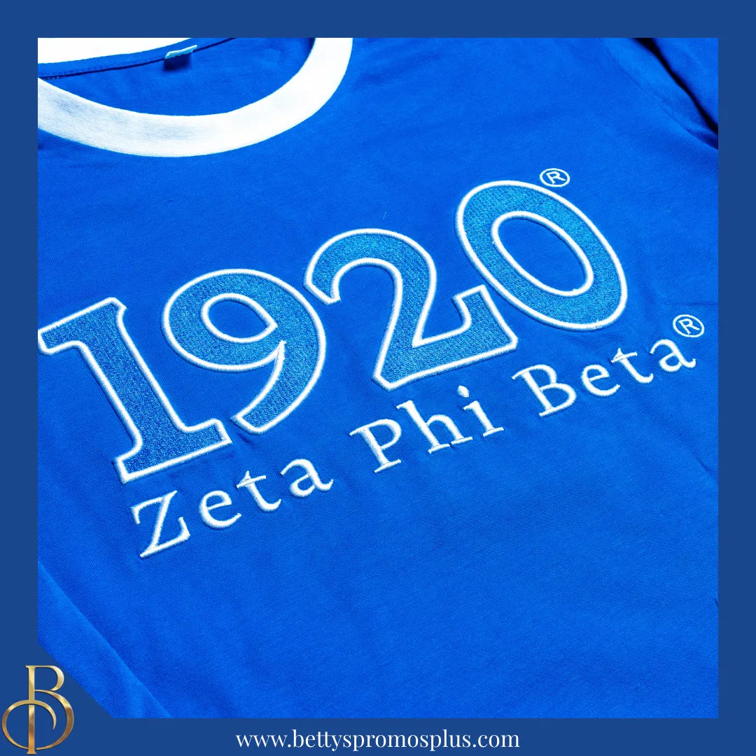 Zeta Phi Beta ΖΦΒ 1920 Embroidered Long Sleeve T-Shirt-Zeta Phi Beta Paraphernalia-Zeta Phi Beta T-Shirts-Betty's Promos Plus
