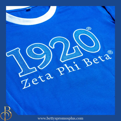Zeta Phi Beta ΖΦΒ 1920 Embroidered Long Sleeve T-Shirt-Zeta Phi Beta Paraphernalia-Zeta Phi Beta T-Shirts-Betty's Promos Plus