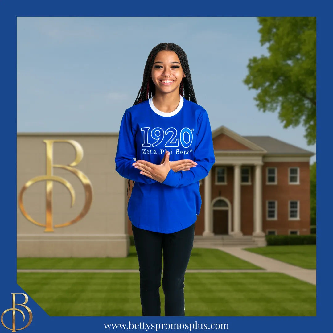 Zeta Phi Beta ΖΦΒ 1920 Embroidered Long Sleeve T-Shirt-Zeta Phi Beta Paraphernalia-Zeta Phi Beta T-Shirts-Betty's Promos Plus