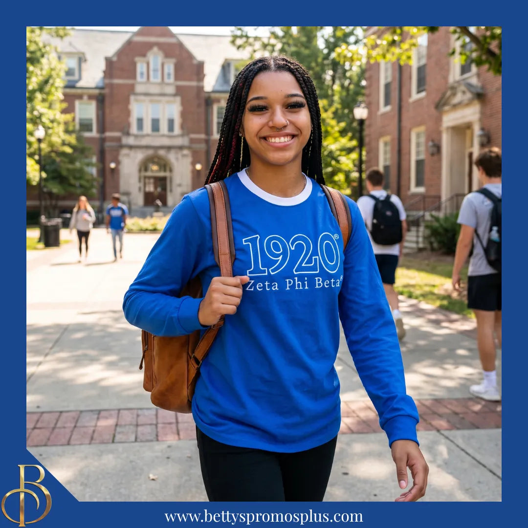 Zeta Phi Beta ΖΦΒ 1920 Embroidered Long Sleeve T-Shirt-Zeta Phi Beta Paraphernalia-Zeta Phi Beta T-Shirts-Betty's Promos Plus