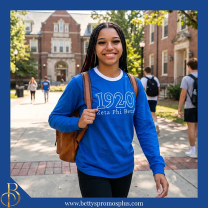 Zeta Phi Beta ΖΦΒ 1920 Embroidered Long Sleeve T-Shirt-Zeta Phi Beta Paraphernalia-Zeta Phi Beta T-Shirts-Betty's Promos Plus