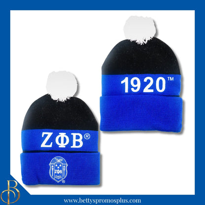Zeta Phi Beta ΖΦΒ 1920 Embroidered Shield Knit Crest Beanie-Black-Zeta Phi Beta Paraphernalia-Zeta Phi Beta Hats-Betty's Promos Plus