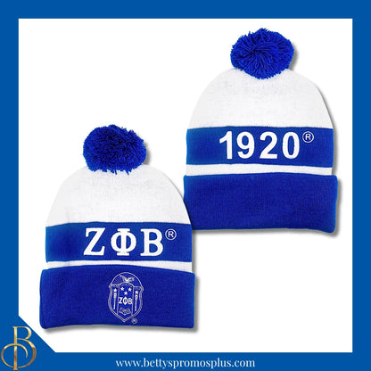 Zeta Phi Beta ΖΦΒ 1920 Embroidered Shield Knit Crest Beanie-Blue-Zeta Phi Beta Paraphernalia-Zeta Phi Beta Hats-Betty's Promos Plus