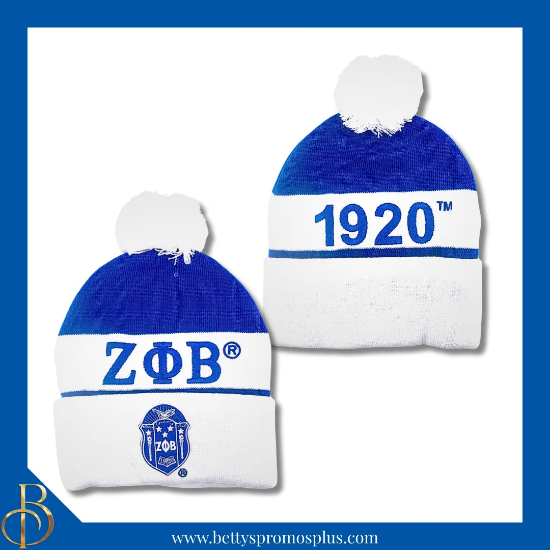 Zeta Phi Beta ΖΦΒ 1920 Embroidered Shield Knit Crest Beanie-White-Zeta Phi Beta Paraphernalia-Zeta Phi Beta Hats-Betty's Promos Plus