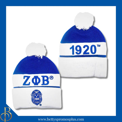 Zeta Phi Beta ΖΦΒ 1920 Embroidered Shield Knit Crest Beanie-White-Zeta Phi Beta Paraphernalia-Zeta Phi Beta Hats-Betty's Promos Plus