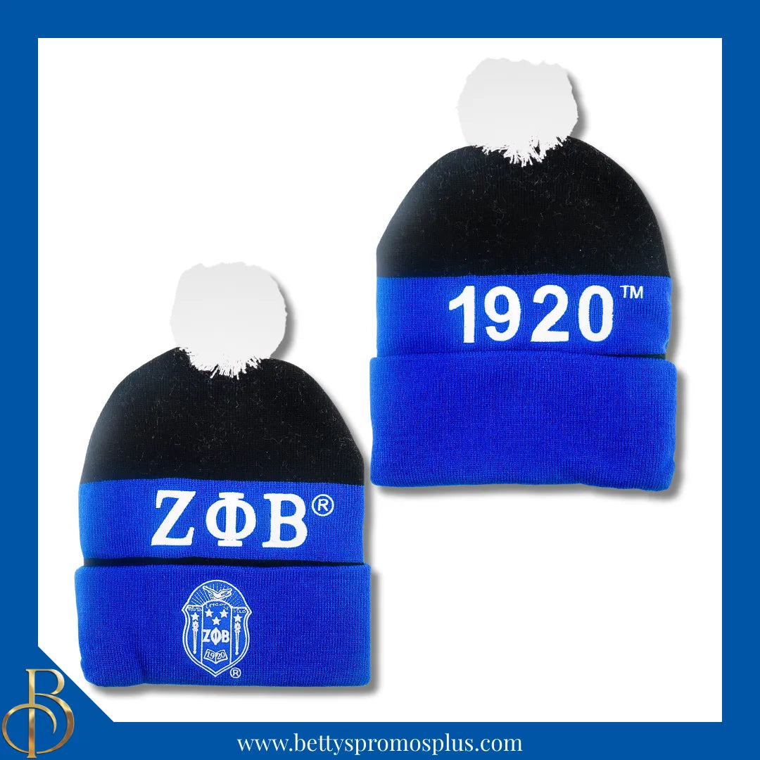 Zeta Phi Beta ΖΦΒ 1920 Embroidered Shield Knit Crest Beanie-Zeta Phi Beta Paraphernalia-Zeta Phi Beta Hats-Betty's Promos Plus