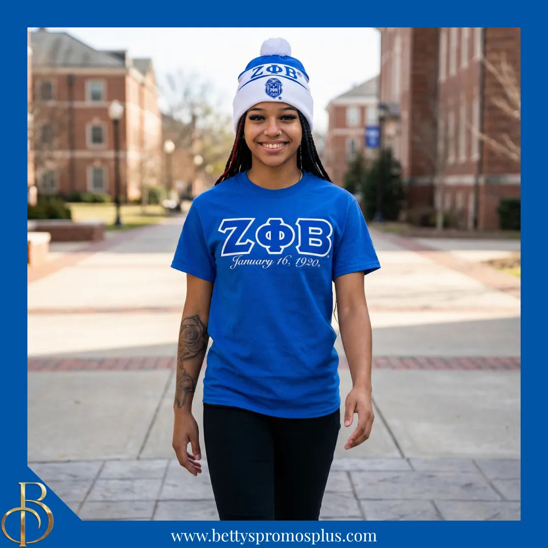 Zeta Phi Beta ΖΦΒ 1920 Embroidered Shield Knit Crest Beanie-Zeta Phi Beta Paraphernalia-Zeta Phi Beta Hats-Betty's Promos Plus