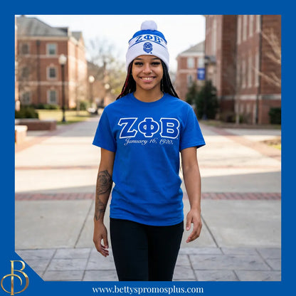 Zeta Phi Beta ΖΦΒ 1920 Embroidered Shield Knit Crest Beanie-Zeta Phi Beta Paraphernalia-Zeta Phi Beta Hats-Betty's Promos Plus