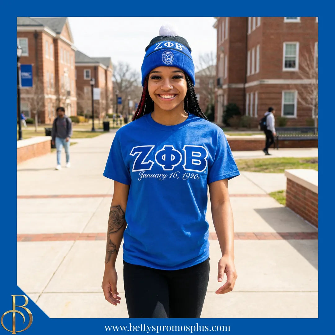 Zeta Phi Beta ΖΦΒ 1920 Embroidered Shield Knit Crest Beanie-Zeta Phi Beta Paraphernalia-Zeta Phi Beta Hats-Betty's Promos Plus