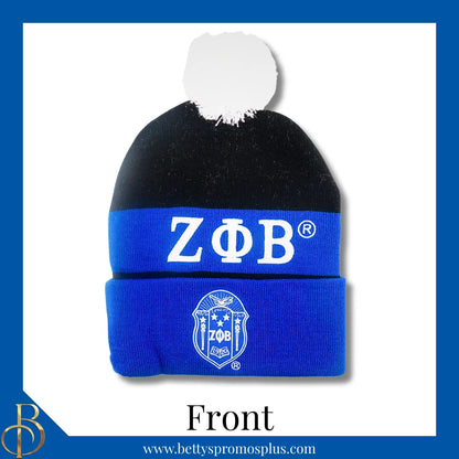 Zeta Phi Beta ΖΦΒ 1920 Embroidered Shield Knit Crest Beanie-Zeta Phi Beta Paraphernalia-Zeta Phi Beta Hats-Betty's Promos Plus