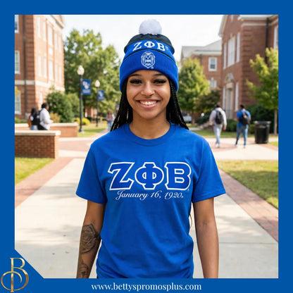 Zeta Phi Beta ΖΦΒ 1920 Embroidered Shield Knit Crest Beanie-Zeta Phi Beta Paraphernalia-Zeta Phi Beta Hats-Betty's Promos Plus