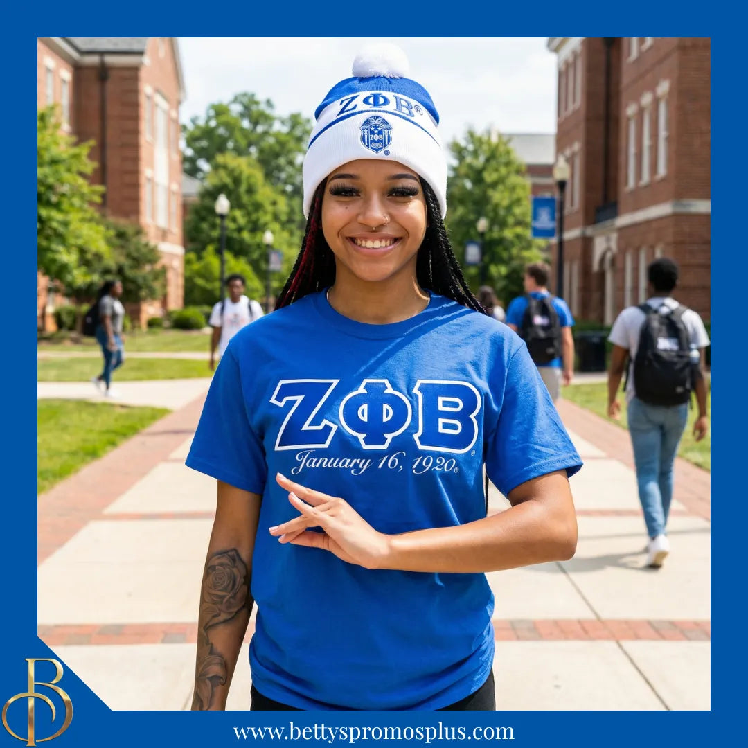 Zeta Phi Beta ΖΦΒ 1920 Embroidered Shield Knit Crest Beanie-Zeta Phi Beta Paraphernalia-Zeta Phi Beta Hats-Betty's Promos Plus