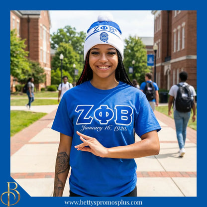 Zeta Phi Beta ΖΦΒ 1920 Embroidered Shield Knit Crest Beanie-Zeta Phi Beta Paraphernalia-Zeta Phi Beta Hats-Betty's Promos Plus
