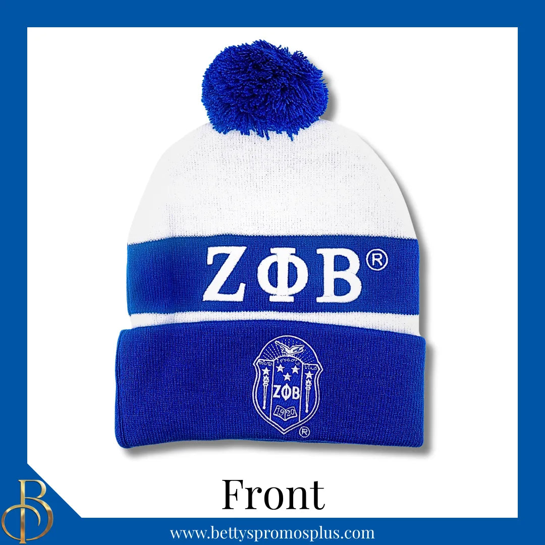 Zeta Phi Beta ΖΦΒ 1920 Embroidered Shield Knit Crest Beanie-Zeta Phi Beta Paraphernalia-Zeta Phi Beta Hats-Betty's Promos Plus