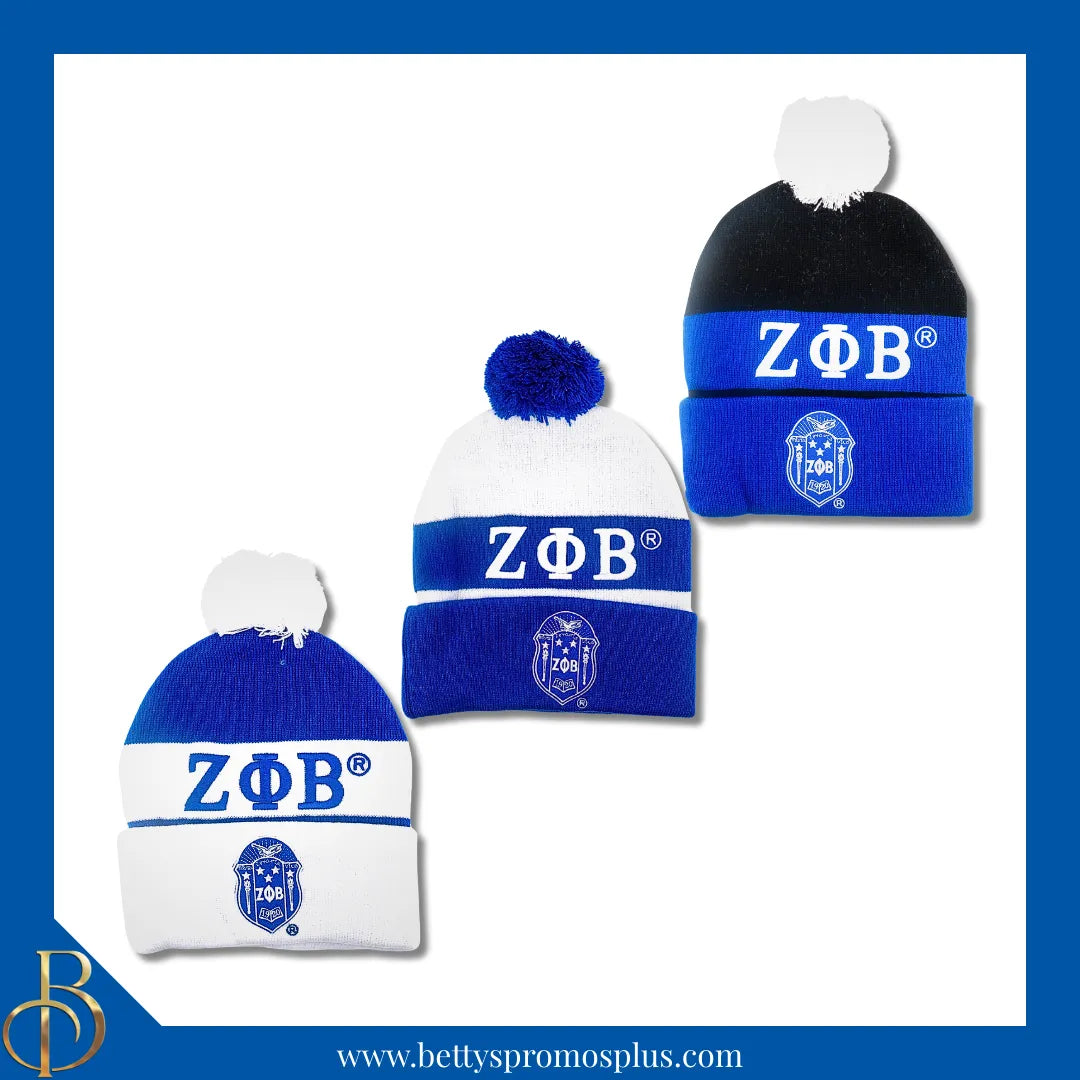 Zeta Phi Beta ΖΦΒ 1920 Embroidered Shield Knit Crest Beanie-Zeta Phi Beta Paraphernalia-Zeta Phi Beta Hats-Betty's Promos Plus