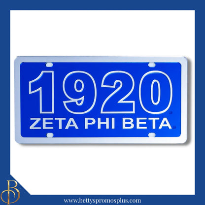 Zeta Phi Beta ΖΦΒ 1920 with Zeta Phi Beta Laser Engraved Mirrored Acrylic Auto Tag License Plate-Blue Background-Silver Trim-Zeta Phi Beta Paraphernalia-Zeta Phi Beta Auto Tag-Betty's Promos Plus