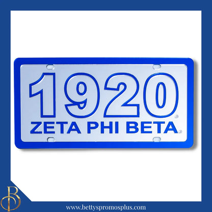 Zeta Phi Beta ΖΦΒ 1920 with Zeta Phi Beta Laser Engraved Mirrored Acrylic Auto Tag License Plate-Silver Background-Blue Trim-Zeta Phi Beta Paraphernalia-Zeta Phi Beta Auto Tag-Betty's Promos Plus