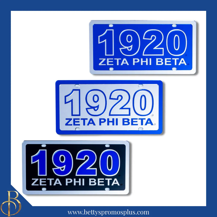 Zeta Phi Beta ΖΦΒ 1920 with Zeta Phi Beta Laser Engraved Mirrored Acrylic Auto Tag License Plate