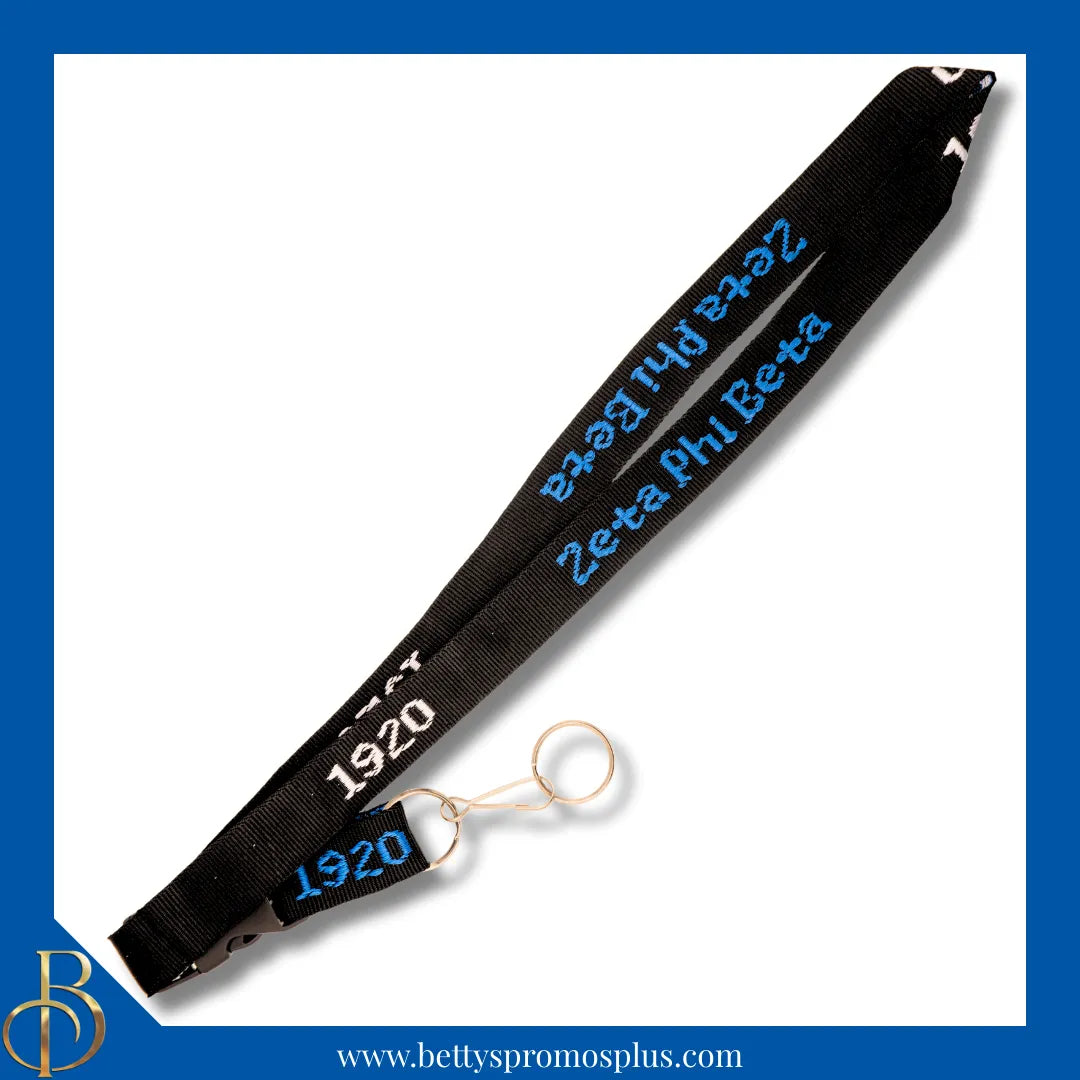 Zeta Phi Beta ΖΦΒ 1920 Woven Embroidered Lanyard-Black-Zeta Phi Beta Paraphernalia-Zeta Phi Beta Lanyards-Betty's Promos Plus