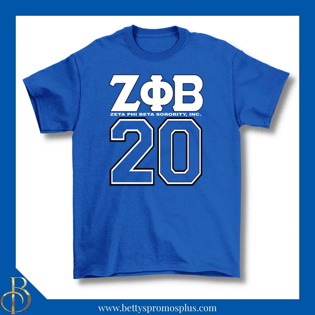 Zeta Phi Beta ΖΦΒ 20 Screen Printed T-Shirt-Blue-Small-Zeta Phi Beta Paraphernalia-Zeta Phi Beta T-Shirts-Betty's Promos Plus