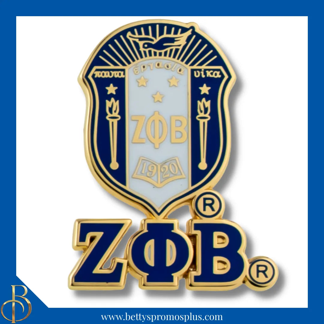 Zeta Phi Beta ΖΦΒ 3D Color Shield with Letters Greek Sorority Lapel Pin-Blue-Zeta Phi Beta Paraphernalia-Zeta Phi Beta Lapel Pin-Betty's Promos Plus