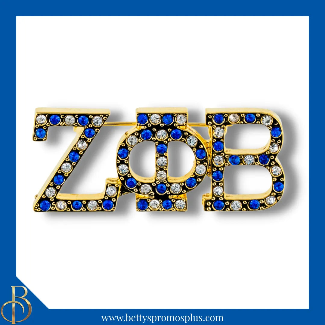 Zeta Phi Beta ΖΦΒ Alternating Blue & White Rhinestone Pin-Gold-Zeta Phi Beta Paraphernalia-Zeta Phi Beta Rhinestone Pin-Betty's Promos Plus
