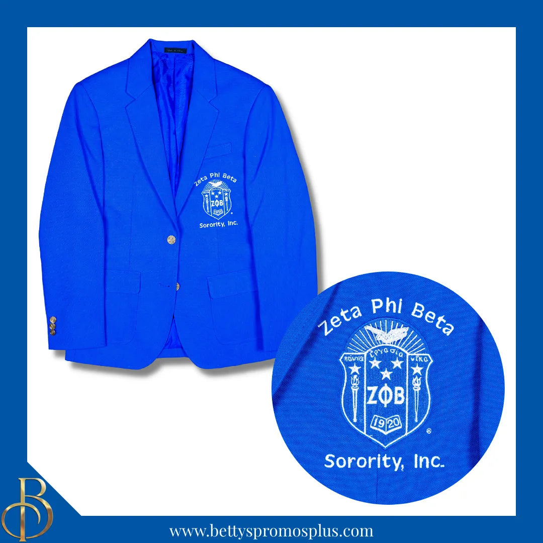 Zeta Phi Beta ΖΦΒ Blazer with Embroidered Shield-Blue-Regular-4-Zeta Phi Beta Paraphernalia-Zeta Phi Beta Blazers-Betty's Promos Plus