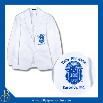 Zeta Phi Beta ΖΦΒ Blazer with Embroidered Shield-White-Regular-4-Zeta Phi Beta Paraphernalia-Zeta Phi Beta Blazers-Betty's Promos Plus