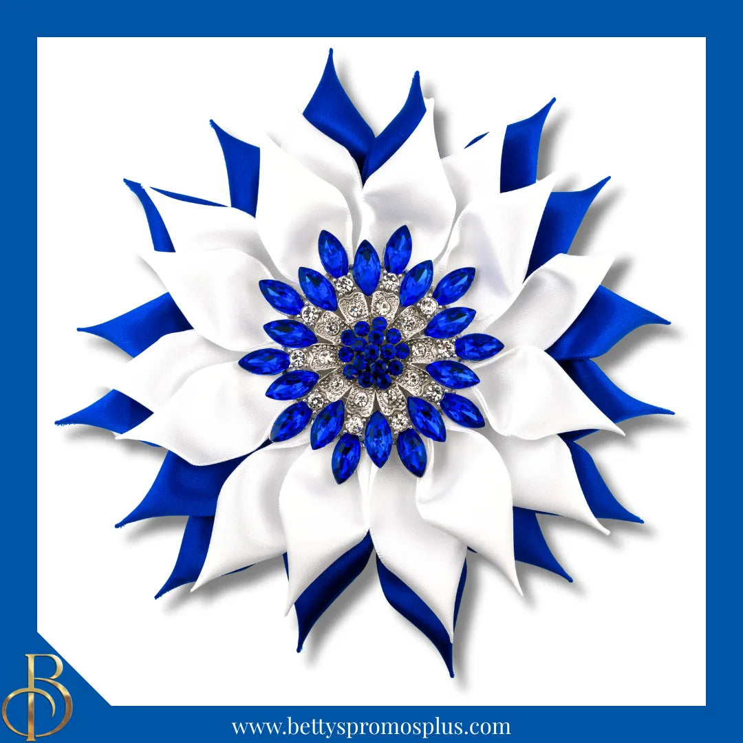 Zeta Phi Beta ΖΦΒ Blue Gemstones Silk Flower Brooch-Large - 6