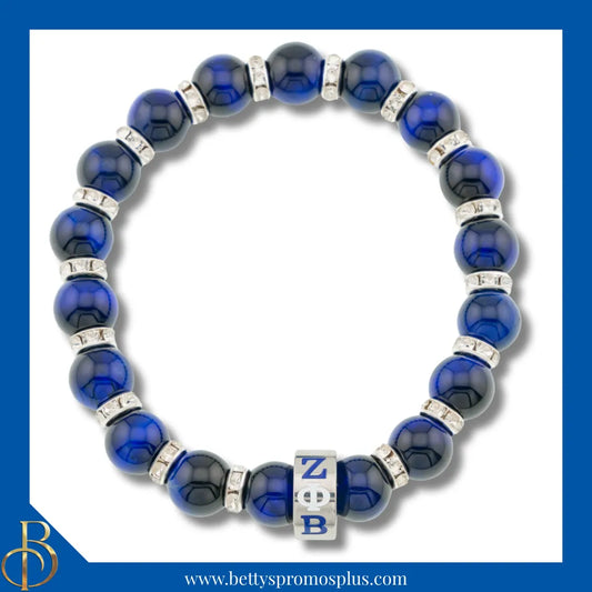 Zeta Phi Beta ΖΦΒ Blue Marbled Beaded Bracelet with Rhinestone Spacers-Blue-Zeta Phi Beta Paraphernalia-Zeta Phi Beta Bracelet-Betty's Promos Plus