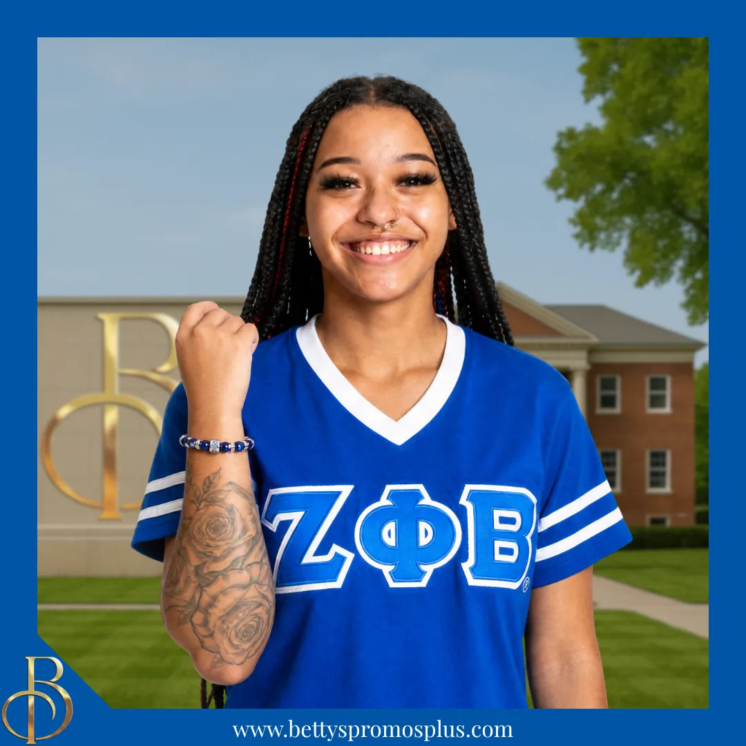 Zeta Phi Beta ΖΦΒ Blue Marbled Beaded Bracelet with Rhinestone Spacers-Zeta Phi Beta Paraphernalia-Zeta Phi Beta Bracelet-Betty's Promos Plus