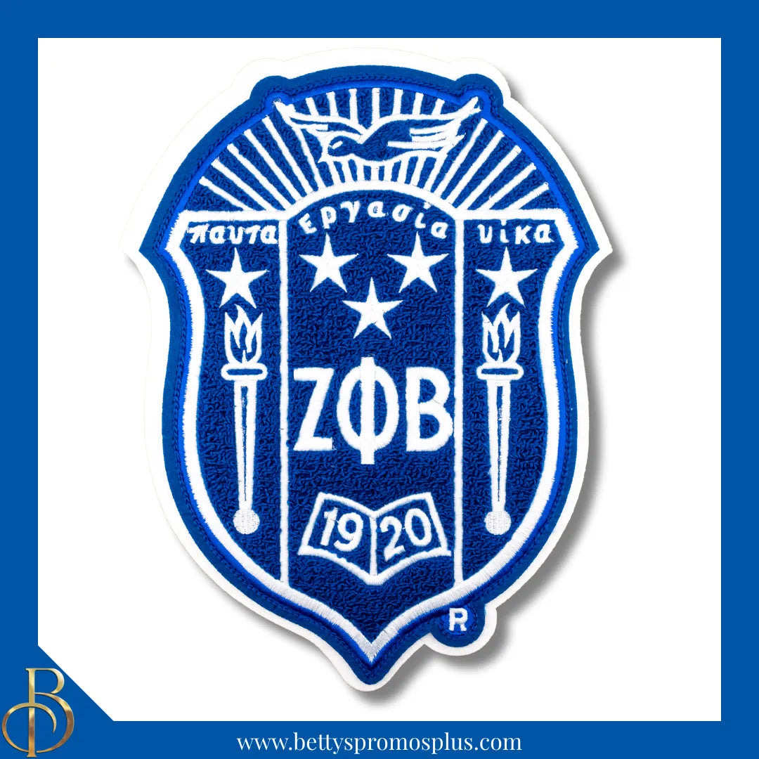 Zeta Phi Beta ΖΦΒ Blue & White Background Chenille Shield Embroidery Patch-Zeta Phi Beta Paraphernalia-Zeta Phi Beta Patch-Betty's Promos Plus