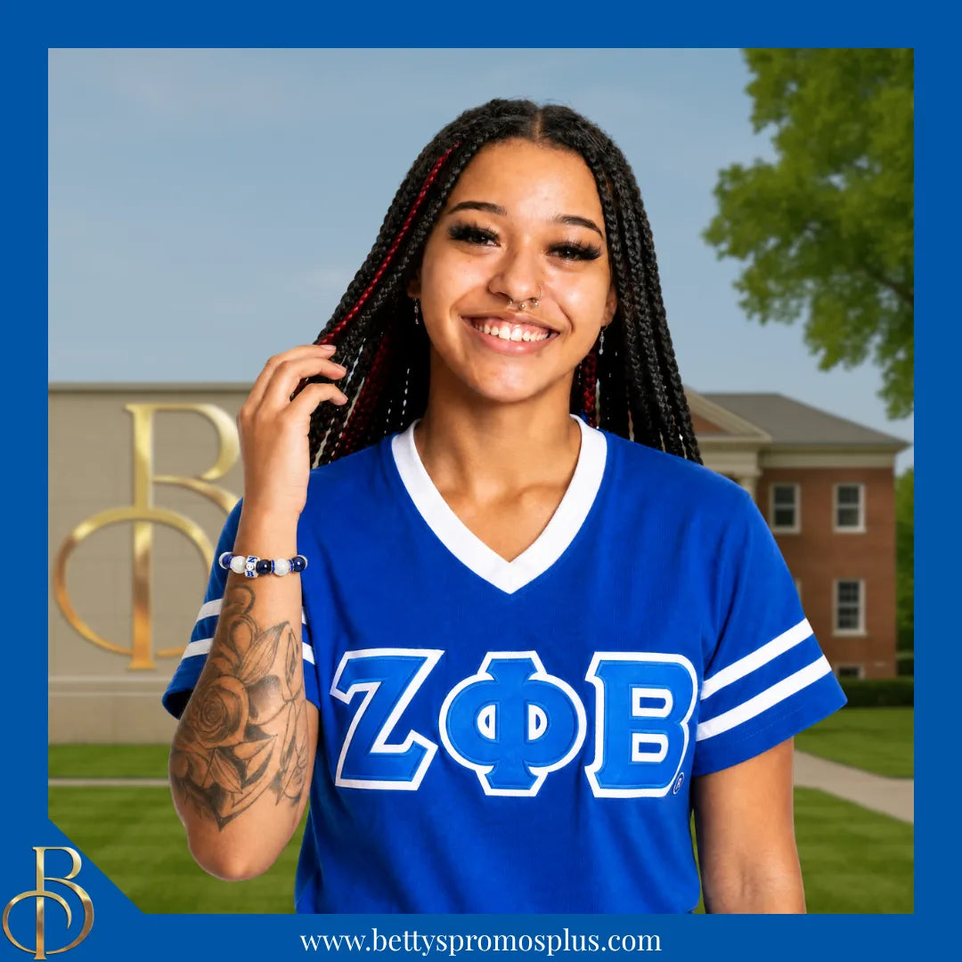Zeta Phi Beta ΖΦΒ Blue & White Marbled Beaded Bracelet with Rhinestone Spacers-Zeta Phi Beta Paraphernalia-Zeta Phi Beta Bracelet-Betty's Promos Plus