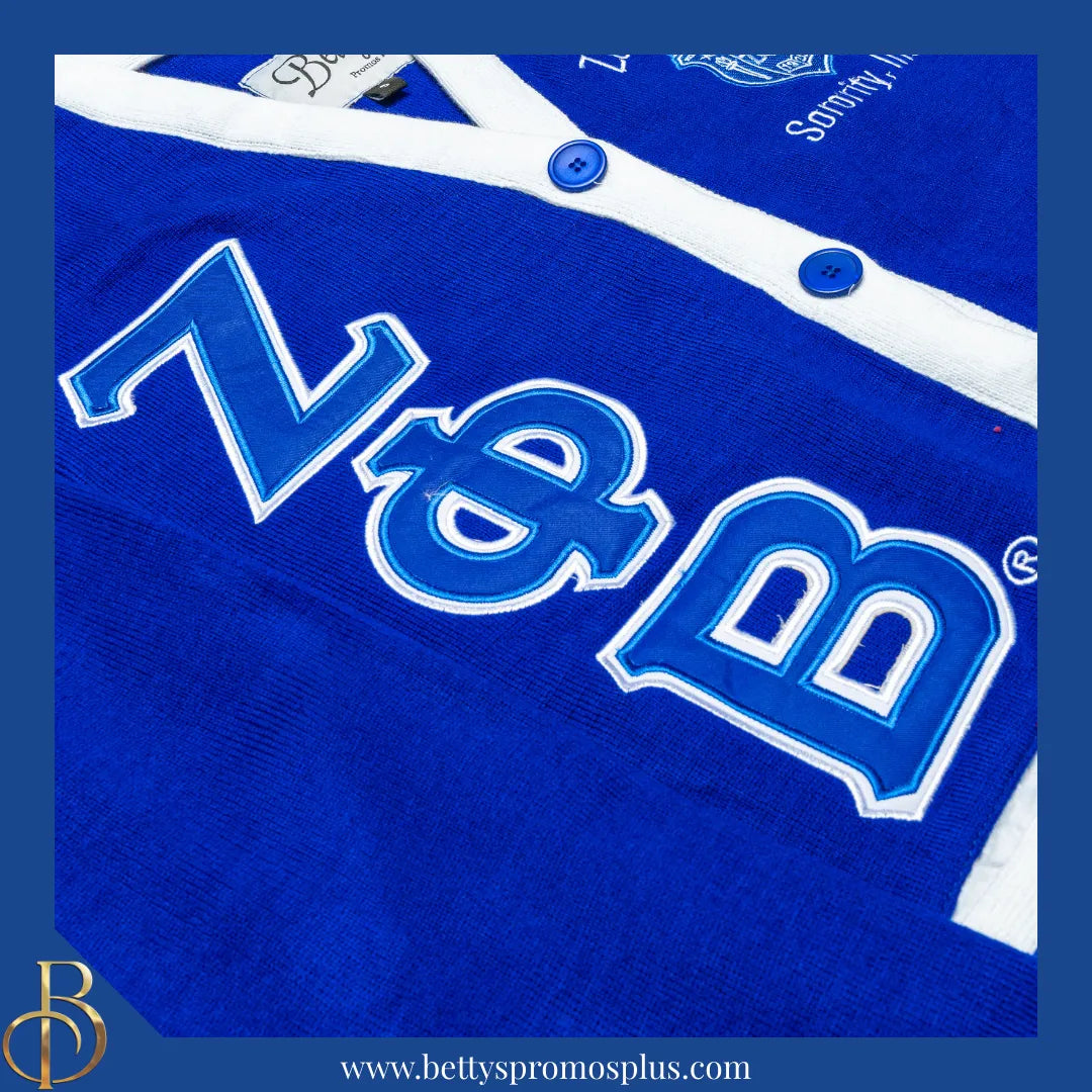 Zeta Phi Beta ΖΦΒ Cardigan Sweater with Double Stitched Twill Embroidered Letters & ΖΦΒ Shield-Zeta Phi Beta Paraphernalia-Zeta Phi Beta Sweaters-Betty's Promos Plus