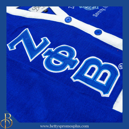 Zeta Phi Beta ΖΦΒ Cardigan Sweater with Double Stitched Twill Embroidered Letters & ΖΦΒ Shield-Zeta Phi Beta Paraphernalia-Zeta Phi Beta Sweaters-Betty's Promos Plus
